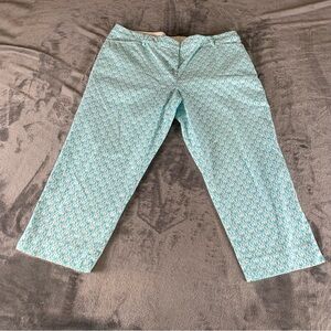 Talbots Cropped Pants 16 Petite Aqua & White Geometric Pattern The‎ Perfect Crop